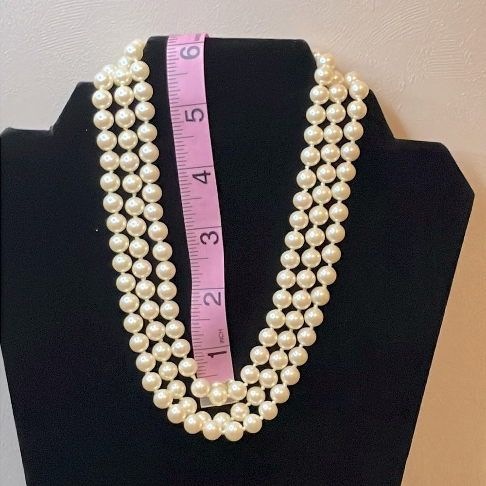 FASHION JEWELRY | NECKLACE | Faux Pearls| Three Strands | Hand Knotted | NWOT